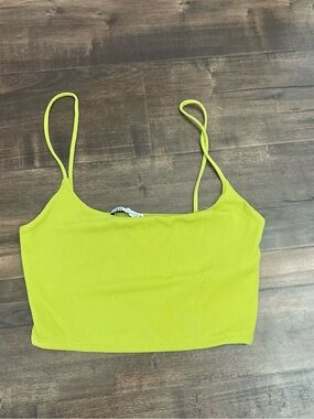 Lime Ribbed Spaghetti Strap Crop Top